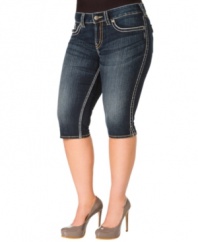 Stay cool in hot temps with Silver Jeans' plus size capri jeans, finished by a dark wash.