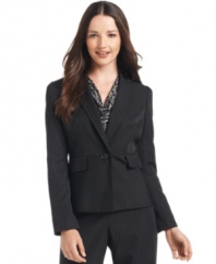 Kasper's classic pinstriped blazer takes a feminine turn with a nipped-in waist and multi-directional pinstripes.