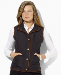 Lauren by Ralph Lauren's chic quilted vest is accented with faux-suede details for a look that is steeped in heritage inspiration
