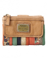 Stay organized with this boho beautiful wallet by Fossil. Free spirited neutral-tone patchwork and aged goldtone hardware add the perfect touches to this laid back style.