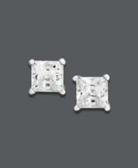 Simplicity and sparkle combine. These stunning stud earrings feature princess-cut diamonds (1 ct. t.w.) that shine in a 14k white gold setting. Approximate diameter: 1/6 inch.