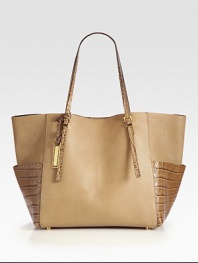 This effortlessly chic croc-embossed leather accented tote features a roomy interior and convenient side pockets.Double, adjustable shoulder straps, 8½:-10 dropMagnetic top closureLogo engraved hang-tabProtective metal feetTwo outside open pocketsOne inside zip pocketTwo inside open pockets13½:W X 12H X 7¼:DImported