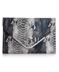 Add some allure to your evening ensemble with this sleek snakeskin-embossed clutch from BCBGeneration. The slender silhouette tucks discretely under an arm but offers ample room to stow wallet, lipstick, keys and ID.