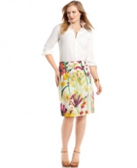 Refresh your work wardrobe with Calvin Klein's plus size pencil skirt, blossoming a floral-print.