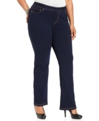 Style meets comfort with Seven7 Jeans' plus size bootcut jeans, featuring an elastic waist.