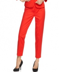 Make a chic statement in these colored Calvin Klein skinny trousers-pair it with the matching jacket for a bold, bright look!