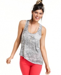 Take your street style to the extreme in a not-so-basic tank top that sports a chic, asymmetrical hem and an awesome burnout print! From Material Girl.