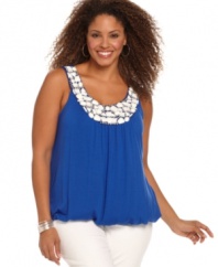 Look stylish from day to night with Alfani's sleeveless plus size top, accented by beautiful beading.