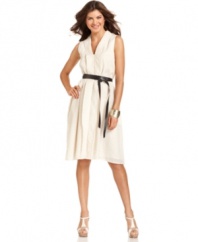 Simple and chic, with fluid lines that streamline a petite silhouette, Jones New York's belted dress works for the office and beyond! (Clearance)