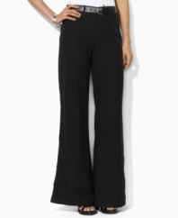 Lauren by Ralph Lauren's chic wide-leg petite pant is infused with nautical inspiration and finished with anchor-embossed buttons at the hip.
