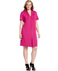 Look simply chic in Calvin Klein's short sleeve plus size dress-- change up your accessories for day to night style!