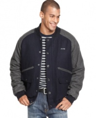 Make this Sean John wool-blend jacket your cold-weather uniform with plenty of varsity-infused style.