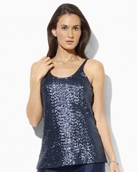 The slinky georgette Tiri camisole is designed with a sequined mesh overlay to lend glamour to an effortlessly sexy essential.