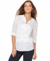 This breezy petite kurta top from Calvin Klein Jeans is a brilliant summer find! A sheer, flowy silhouette allows breathing room on hot days.