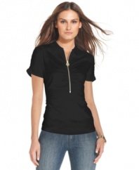 MICHAEL Michael Kors decks this petite polo top out with a shiny signature zipper for a shot of laid-back luxe.