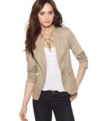 Modernize any outfit with this petite blazer from Calvin Klein Jeans, featuring a slim fit and mixed fabric panels. It looks great with a classic tee and jeans or layered with a flirty dress!