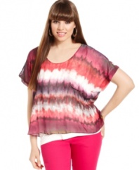 A sheer winner: ING's short sleeve plus size top, flaunting a stunning print-- pair it with your fave jeans!
