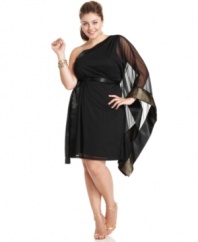 Be the queen of the night with Ruby Rox's one-shoulder plus size dress, featuring a dramatic design.