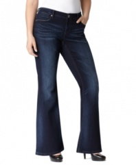 Strut your stuff with Seven7 Jeans' plus size flared jeans, finished by a flattering dark wash.
