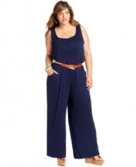 Leap onto one of the season's hottest trends with L8ter's racerback plus size jumpsuit-- it's a must-have!