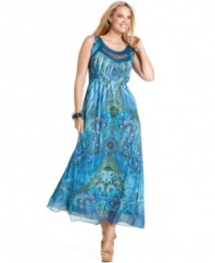 Score one of the summer's hottest looks with One World's sleeveless plus size maxi dress, showcasing a cutout neckline.