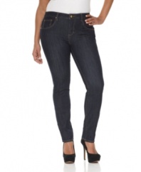 Rock a lean and long look with Baby Phat's plus size skinny jeans, crafted from a flattering dark denim.