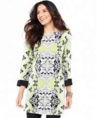 A basic petite tunic done one better, by Style&co. This intricate print will add a pop of color to your wardrobe!