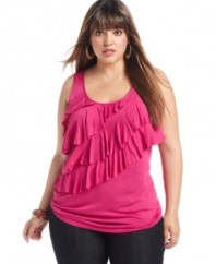 Frill out your look with Eyeshadow's plus size tank top, featuring a ruffled front-- team it with your fave jeans!