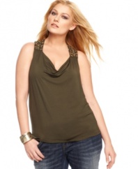 Spice up tank collection with MICHAEL Michael Kors' sleeveless plus size top, finished by a draped neckline and embellished straps.
