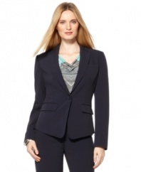 Calvin Klein's petite jacket features a sophisticated single-button closure and a flattering fit.