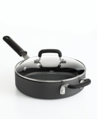 An everyday pan that makes extraordinary meals! Quick searing, superior browning and easy cleanup make this nonstick sauté pan crafted from heavy-gauge, hard anodized aluminum an efficient addition to your kitchen collection. Straight sides maximize the space on the flat cooking surface and the thick bottom prevents scorching, while responding exceptionally well to temperature changes to heat up even faster. Lifetime warranty.
