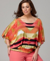 Punch up your casual look with Style&co.'s butterfly sleeve plus size top, spotlighting a bold print.