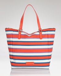 Daytime style gets a dose of high-impact stripes with this embossed rubber tote from MARC BY MARC JACOBS. Ideal for a girl on the go, it's a durable take on designer.