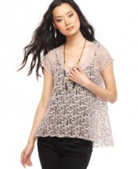 Elegant lace amps up an A-line silhouette in this DKNY Jeans look. Pair this petite top with a tank and black jeans!