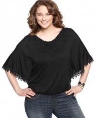 Lace up a hot look this season with ING's butterfly sleeve plus size top, punctuated by a banded hem.