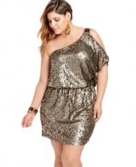 Dance 'til dawn in Baby Phat's one-shoulder plus size dress, flaunting a sequined finish!