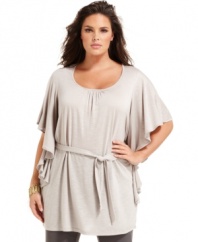 Looking chic is a cinch with INC's butterfly sleeve plus size tunic top, featuring a belted waist for a flattering fit. (Clearance)