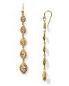 Five crystal drops give fashionable sway to Melinda Maria's linear earrings. Hammered gold settings with white cubic zirconia.