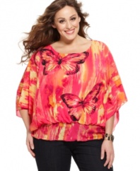 Usher in spring with Style&co.'s butterfly sleeve plus size top, featuring a season-perfect print!