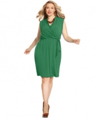 Defined by a flattering faux wrap design, Charter Club's sleeveless plus size dress is a must-have for your day to play wardrobe. (Clearance)
