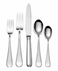 Expertly crafted and beautifully rendered, the sterling silver Palatina flatware set from Wallace features a delicate beaded border to accent the elegant teardrop shape. With oversized dinner forks and knives.