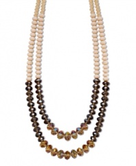 Shift your look into chic neutrals. c.A.K.e. by Ali Khan necklace features two graduated rows of multicolored champagne glass beads with a mixed metal clasp. Approximate length: 24 inches + 3-1/4-inch extender.