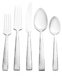 Richly textured handles contrast smooth stainless steel, giving the Brocade flatware set a sense of effortless style. With four place settings for the casual table.