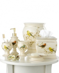 Featuring gold accents and raised-decal birds on smooth ceramic, the Gilded Birds tissue holder accents your space with an air of elegance perfect in any season.