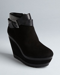 These high-style Ash booties get high marks for on-trend details-including buckle ankle wraps-and ultra-wearable wedges.