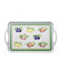 Bring the lush bounty of the French countryside to your table with this versatile tray from Villeroy & Boch's serveware and serving dishes collection. Fresh summer fruits and a leaf garland adorn lightweight melamine for indoor and outdoor dining.