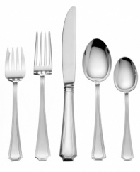 Tailored and understated in polished sterling silver, the Fairfax flatware set from Gorham has a distinctive pattern that coordinates with a wide range of contemporary formal settings.