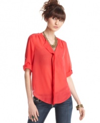 Oversized proportions plus a swoon-worthy color make this sheer top from Ultra Flirt the season's must-have item!