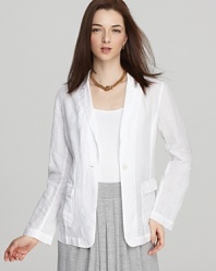 Boasting clean lines and classic tailoring, this Eileen Fisher linen jacket streamlines your summertime office looks.