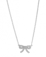 Wrap up your look with a little added shimmer. CRISLU's delicate bow pendant features round-cut cubic zirconias (1 ct. t.w.) set in platinum over sterling silver. Approximate length: 16 inches + 2-inch extender. Approximate drop: 1/2 inch.